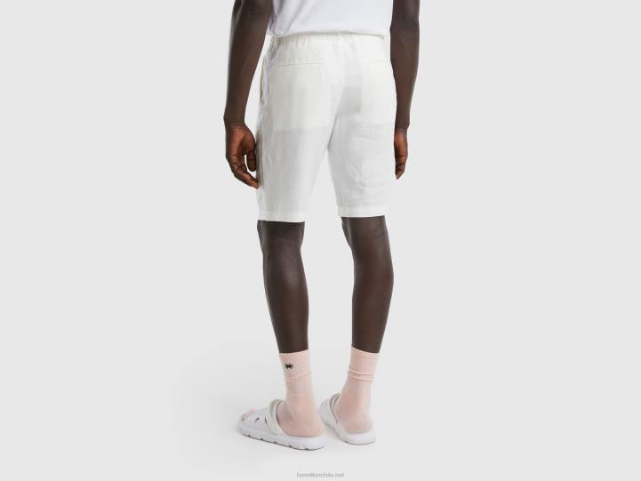 bermudas en lino 100% NHBF1452 Blanco crema mujer Benetton