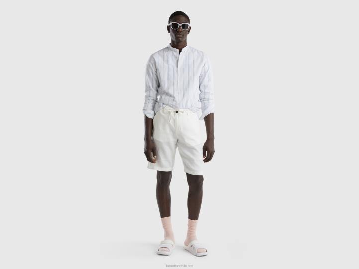 bermudas en lino 100% NHBF1452 Blanco crema mujer Benetton