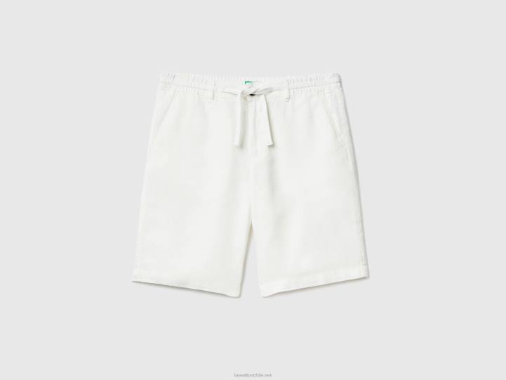 bermudas en lino 100% NHBF1452 Blanco crema mujer Benetton