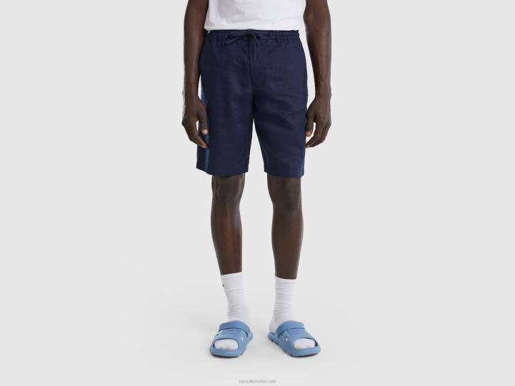 bermudas en lino 100% NHBF1454 azul oscuro mujer Benetton