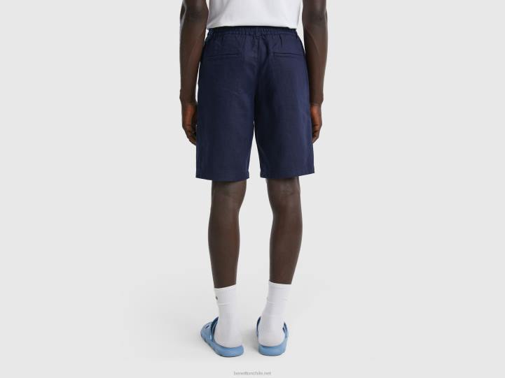 bermudas en lino 100% NHBF4645 azul oscuro mujer Benetton