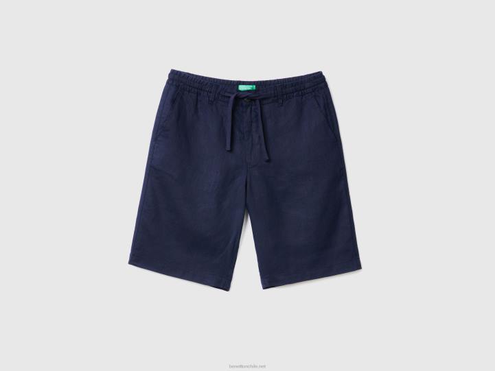 bermudas en lino 100% NHBF4645 azul oscuro mujer Benetton