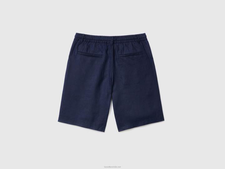 bermudas en lino 100% NHBF4645 azul oscuro mujer Benetton