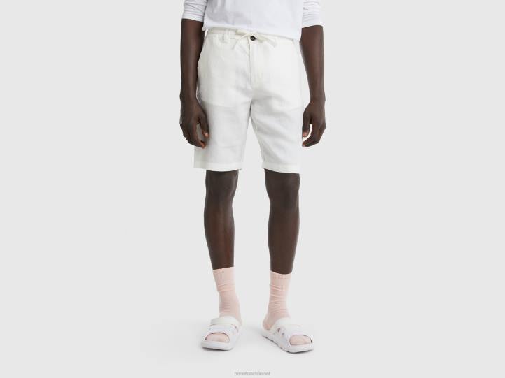 bermudas en lino 100% NHBF4659 Blanco crema mujer Benetton