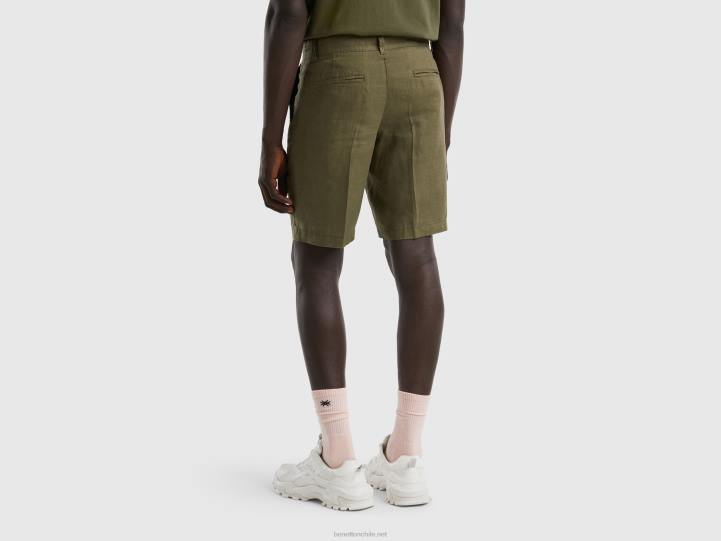 bermudas en puro lino NHBF1430 verde militar mujer Benetton