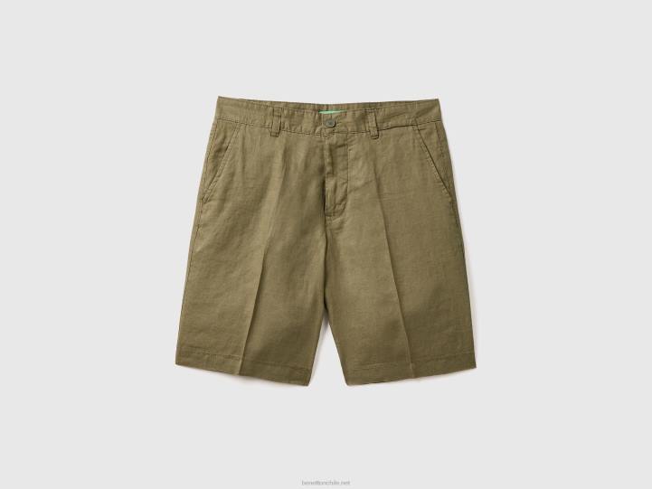 bermudas en puro lino NHBF1430 verde militar mujer Benetton