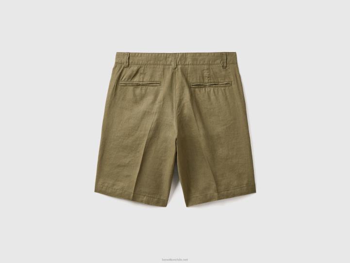 bermudas en puro lino NHBF1430 verde militar mujer Benetton