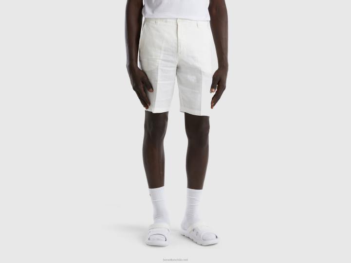 bermudas en puro lino NHBF1449 Blanco crema mujer Benetton