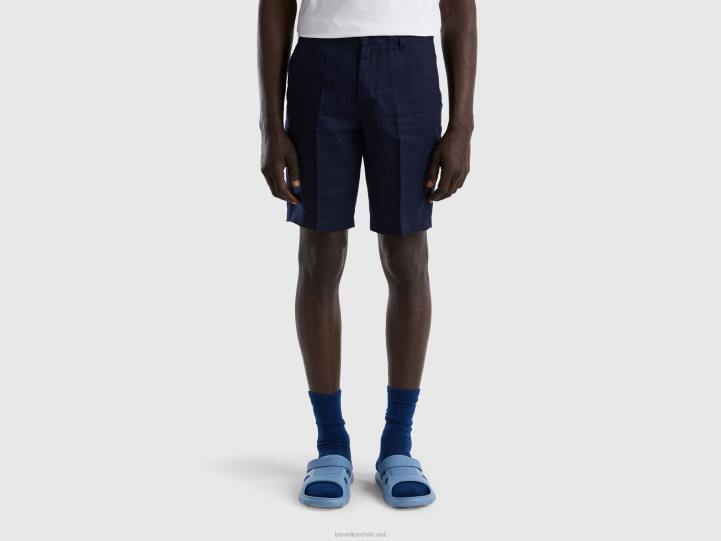 bermudas en puro lino NHBF1462 azul oscuro mujer Benetton