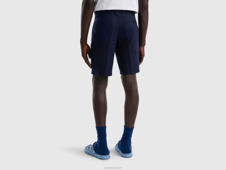 bermudas en puro lino NHBF4648 azul oscuro mujer Benetton