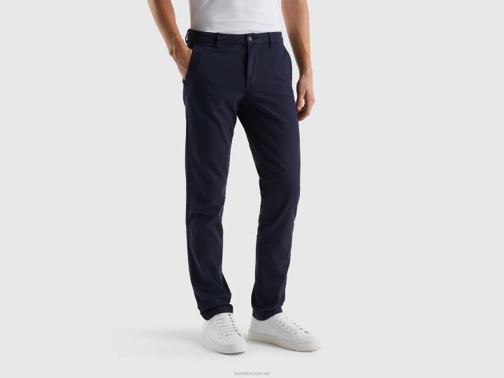 chinos slim fit de algodón elástico NHBF4611 azul oscuro mujer Benetton