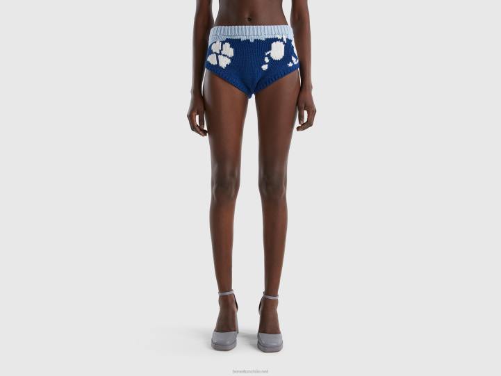 culottes azules con incrustaciones florales NHBF611 azul mujer Benetton