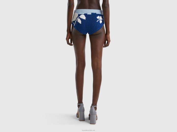 culottes azules con incrustaciones florales NHBF611 azul mujer Benetton