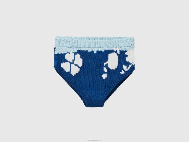 culottes azules con incrustaciones florales NHBF611 azul mujer Benetton