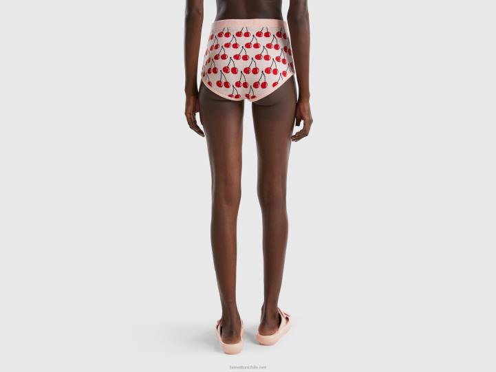 culottes rosas con estampado de cerezas NHBF618 rosa mujer Benetton