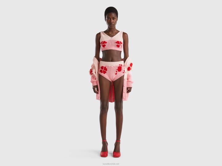 culottes rosas con incrustaciones florales NHBF4065 rosa mujer Benetton