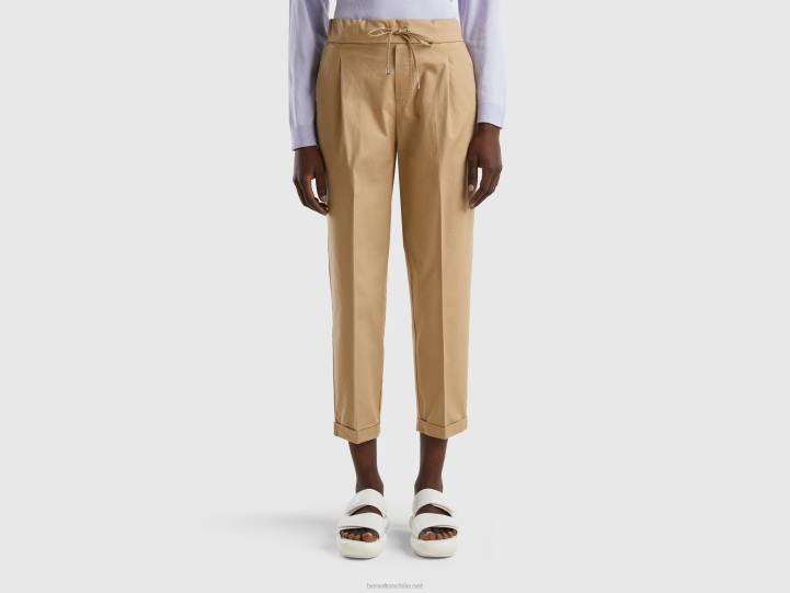 joggers de algodón elástico NHBF4062 beige mujer Benetton