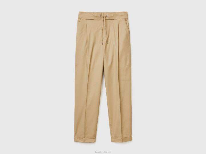 joggers de algodón elástico NHBF4062 beige mujer Benetton