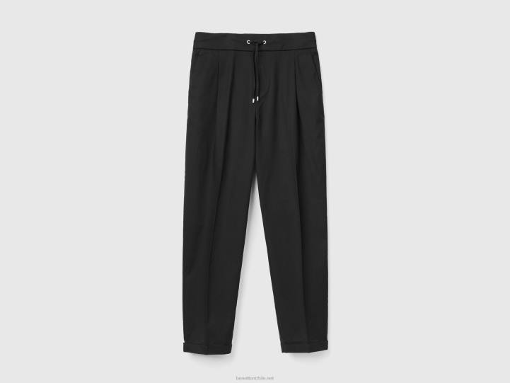 joggers de algodón elástico NHBF4114 negro mujer Benetton