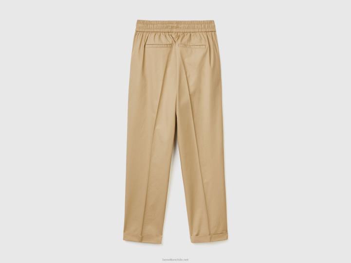 joggers de algodón elástico NHBF607 beige mujer Benetton