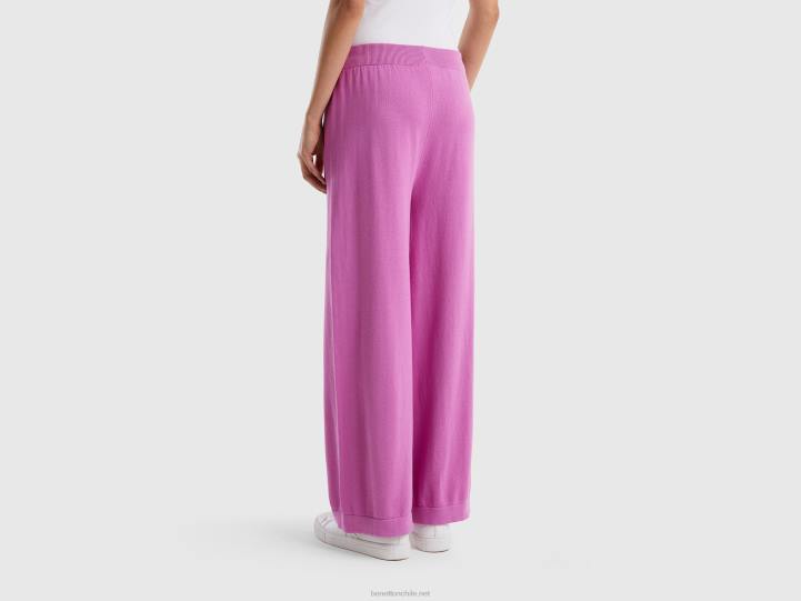 pantalones anchos de punto NHBF4039 rosa mujer Benetton