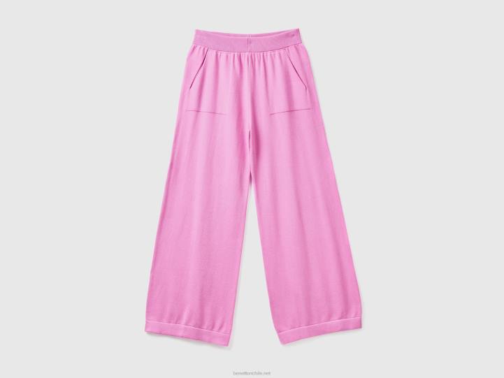 pantalones anchos de punto NHBF4039 rosa mujer Benetton