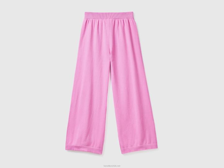 pantalones anchos de punto NHBF4039 rosa mujer Benetton