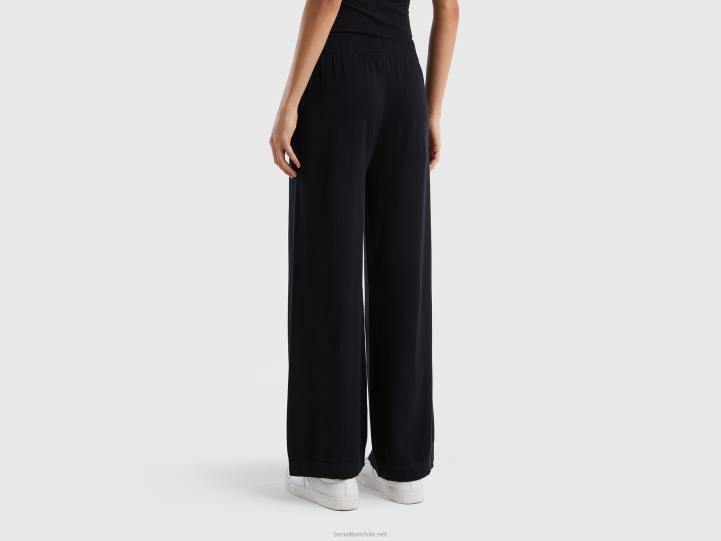 pantalones anchos de punto NHBF4058 negro mujer Benetton