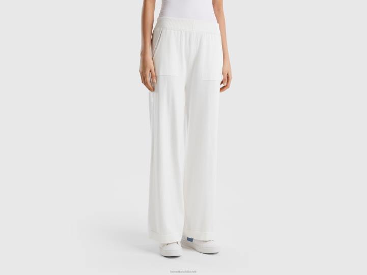 pantalones anchos de punto NHBF4093 Blanco crema mujer Benetton