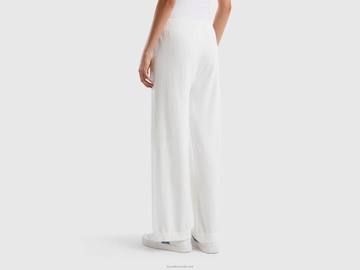 pantalones anchos de punto NHBF4093 Blanco crema mujer Benetton