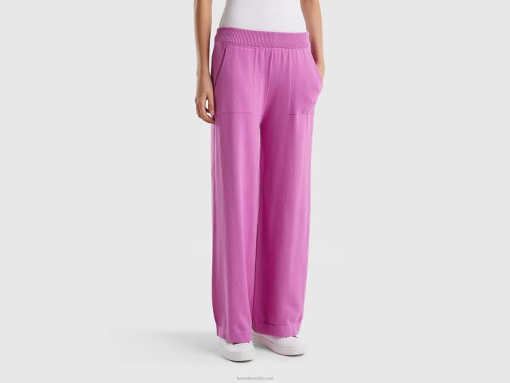 pantalones anchos de punto NHBF582 rosa mujer Benetton