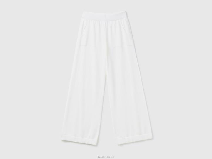 pantalones anchos de punto NHBF616 Blanco crema mujer Benetton