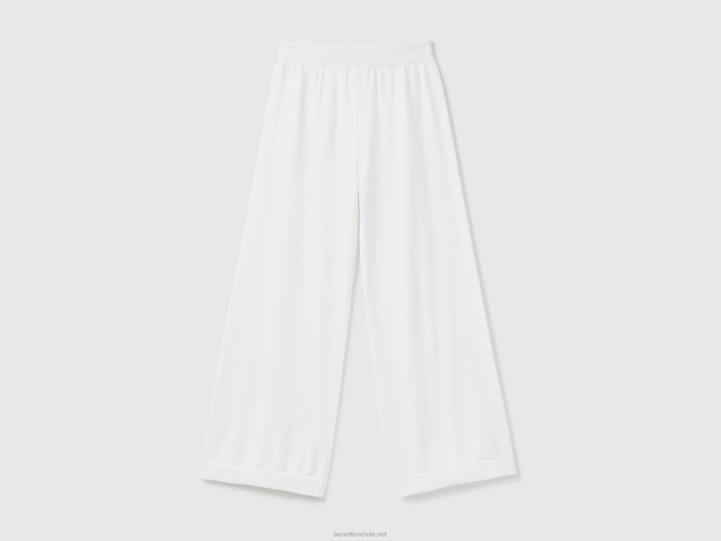 pantalones anchos de punto NHBF616 Blanco crema mujer Benetton