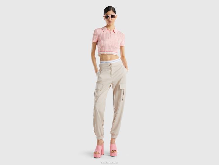 pantalones cargo fluidos NHBF4088 beige mujer Benetton