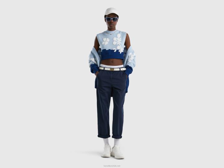 pantalones chinos de algodón elástico NHBF4130 azul oscuro mujer Benetton