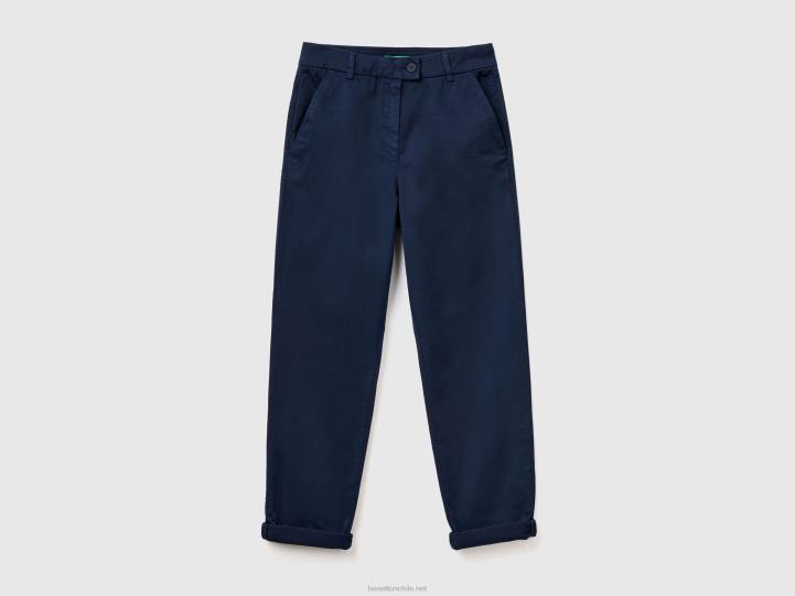pantalones chinos de algodón elástico NHBF4130 azul oscuro mujer Benetton