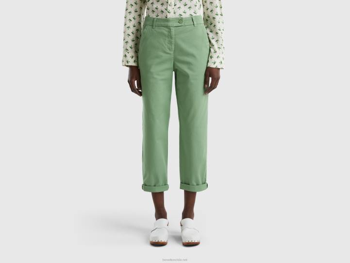 pantalones chinos de algodón elástico NHBF590 verde mujer Benetton