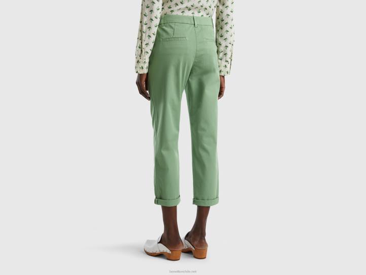 pantalones chinos de algodón elástico NHBF590 verde mujer Benetton