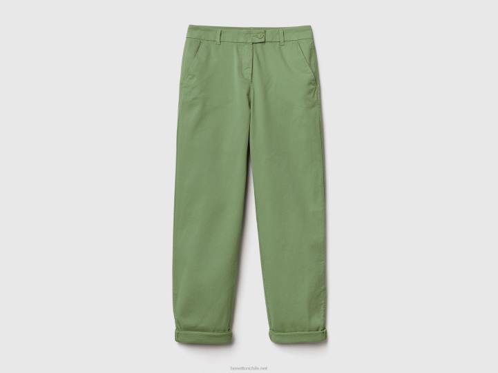pantalones chinos de algodón elástico NHBF590 verde mujer Benetton