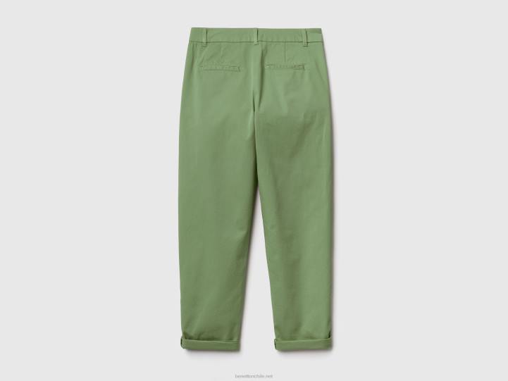 pantalones chinos de algodón elástico NHBF590 verde mujer Benetton