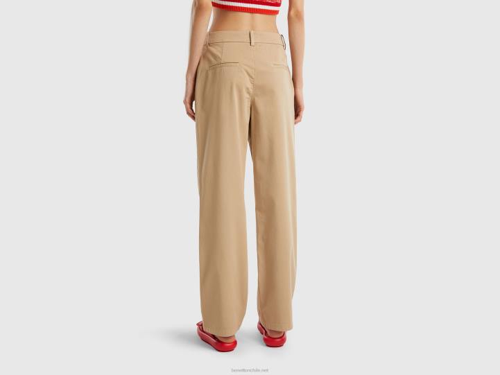 pantalones con pernera ancha NHBF4104 beige mujer Benetton