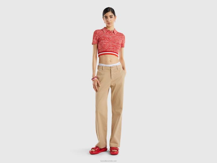 pantalones con pernera ancha NHBF4104 beige mujer Benetton