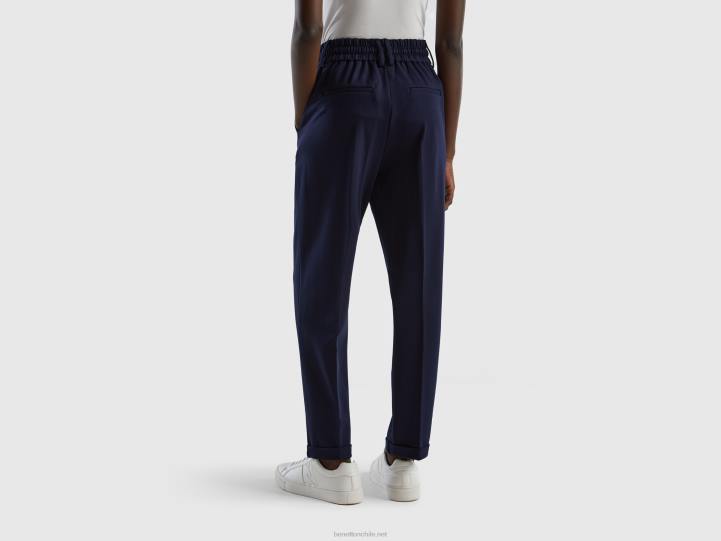 pantalones de hilo teñido con cordón NHBF656 azul oscuro mujer Benetton