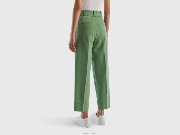 pantalones de tiro alto con cinturón NHBF4066 verde mujer Benetton