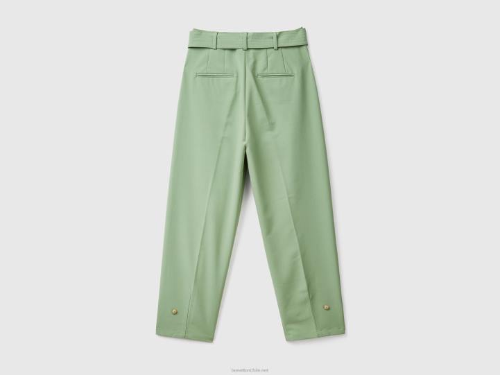 pantalones de tiro alto con cinturón NHBF4066 verde mujer Benetton