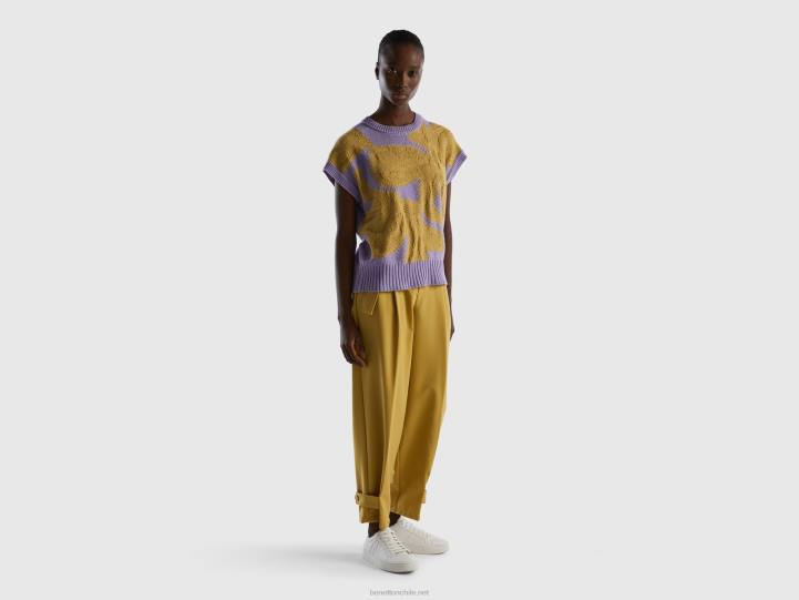 pantalones de tiro alto con cinturón NHBF4078 mostaza mujer Benetton