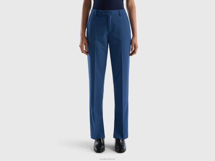 pantalones fluidos con aberturas NHBF587 azul mujer Benetton