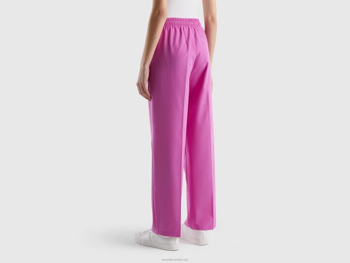 pantalones fluidos con cordón NHBF4086 rosa mujer Benetton