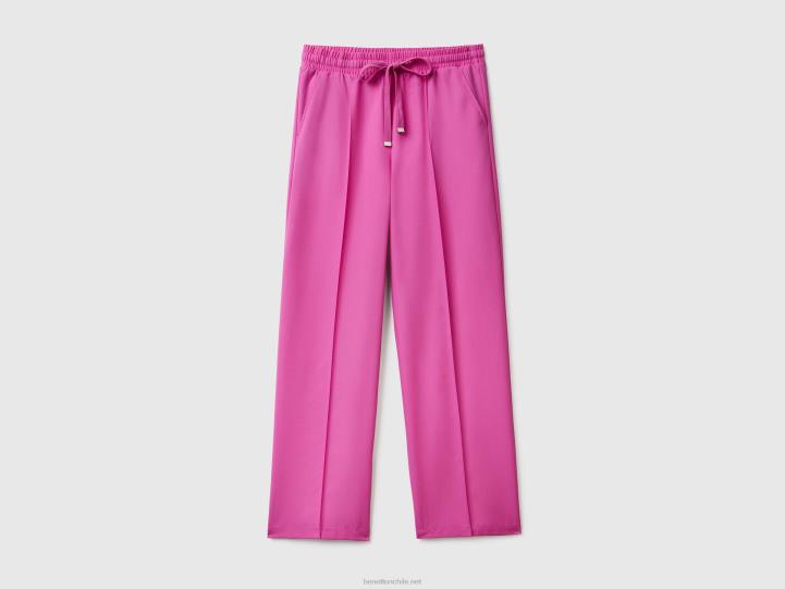 pantalones fluidos con cordón NHBF4086 rosa mujer Benetton