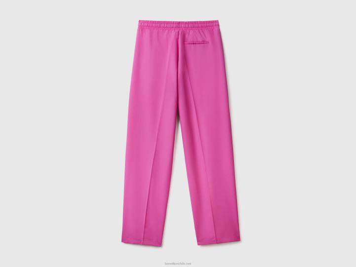 pantalones fluidos con cordón NHBF564 rosa mujer Benetton